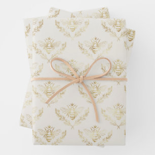 Golden Bumble Bee mit einem Kronmuster Geschenkpapier Set
