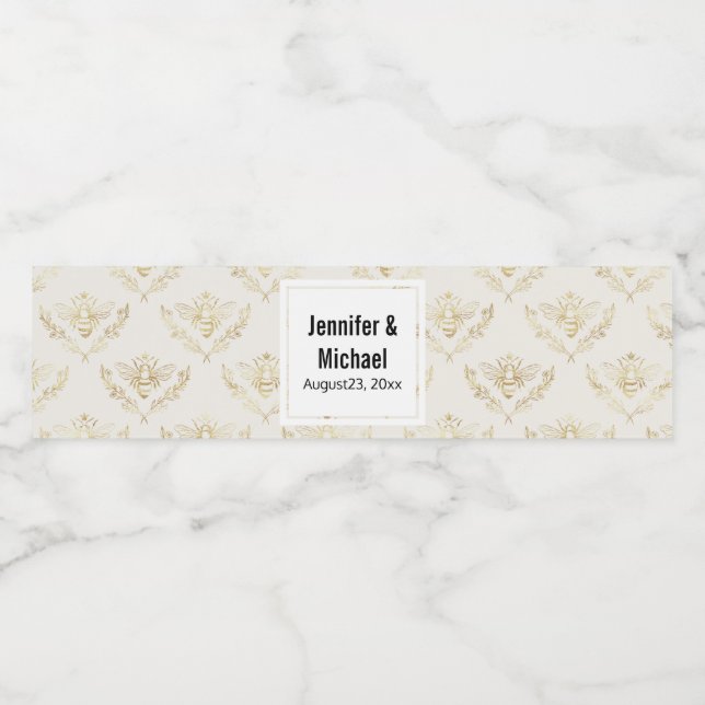 Golden Bumble Bee mit einer Crown Pattern Hochzeit (Einzelnes Label)