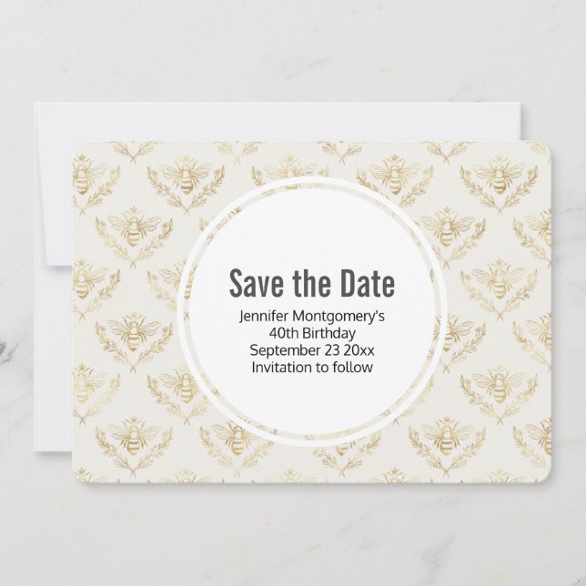 Golden Bumble Bee Pattern Save the Date (Vorderseite)