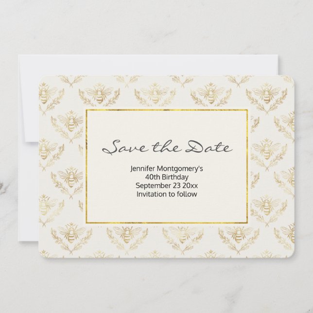 Golden Bumble Bee Pattern Save the Date (Vorderseite)
