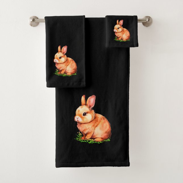 Golden Bunny auf schwarz Badhandtuch Set (Insitu)