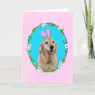 Golden Bunny Dog Pink Gingham Osterfalte Karte