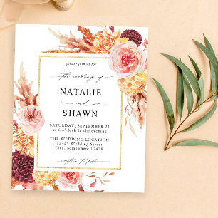Golden Burgund & Blush Pink Blues Hochzeit Flyer