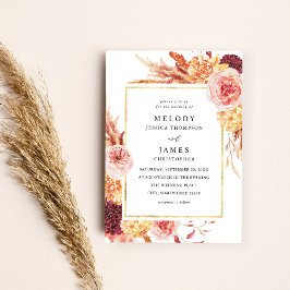 Golden Burgundy & Blush Pink Blues Blues Hochzeit Einladung