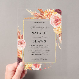 Golden Burgundy & Blush Pink Blues Hochzeit Acryleinladungen