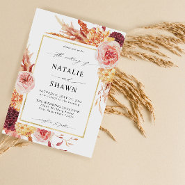 Golden Burgundy & Blush Pink Blues Hochzeit Einladung