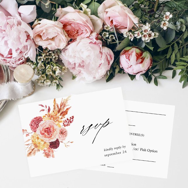 Golden Burgundy Blush Pink Floral w Meal UAWG 2 RSVP Karte (Von Creator hochgeladen)