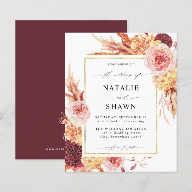 Golden Burgundy Blush Pink Floral Wedding B (Vorne/Hinten)