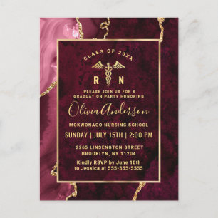 Golden Burgundy RN Graduation Party Invitation