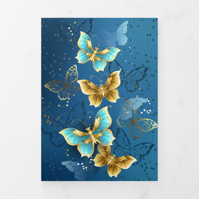 Golden butterflies dreifach gefaltete einladung (Cover)
