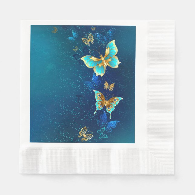 Golden Butterflies on a Blue Background Serviette (Vorderseite)