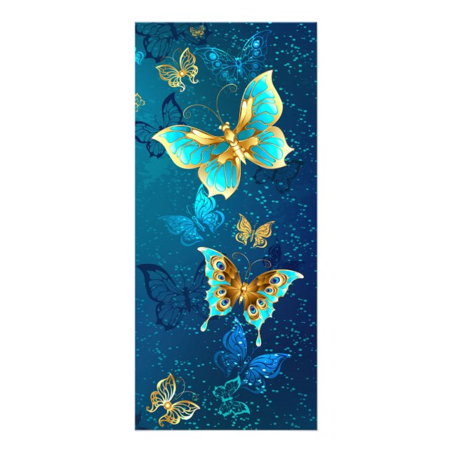 Golden Butterflies on a Blue Background Werbekarte (Vorne)