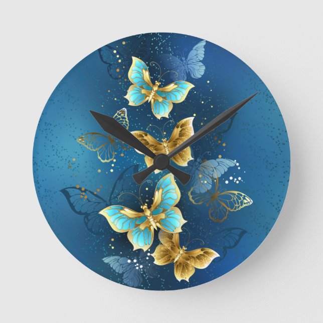 Golden butterflies runde wanduhr (Vorderseite)
