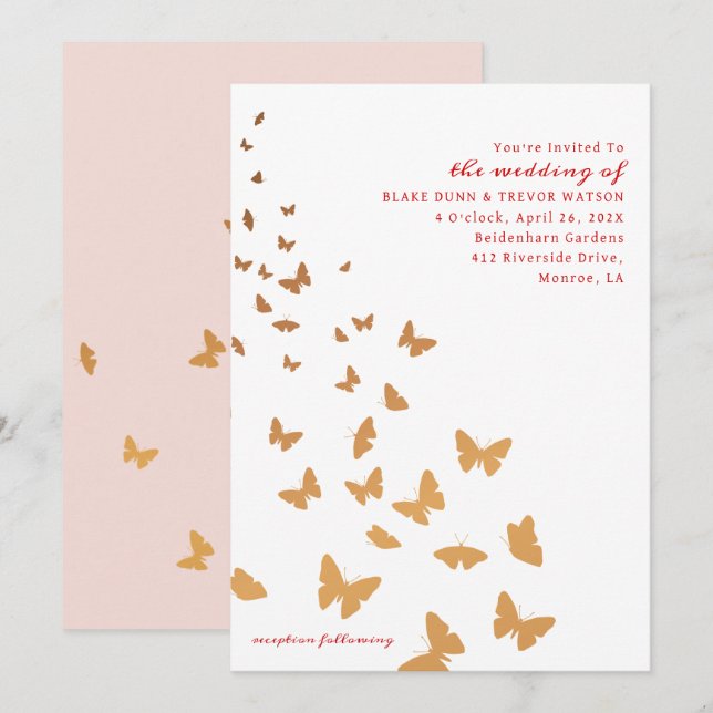 GOLDEN BUTTERFLIES WEDING EINLADUNG (Vorne/Hinten)