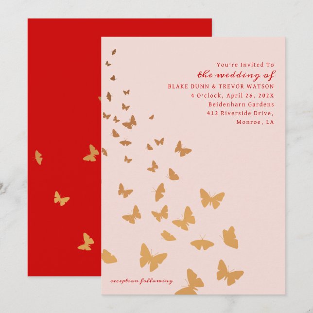 GOLDEN BUTTERFLIES WEDING EINLADUNG (Vorne/Hinten)