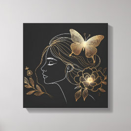 Golden Butterfly Crown on Feminine Profile Leinwanddruck