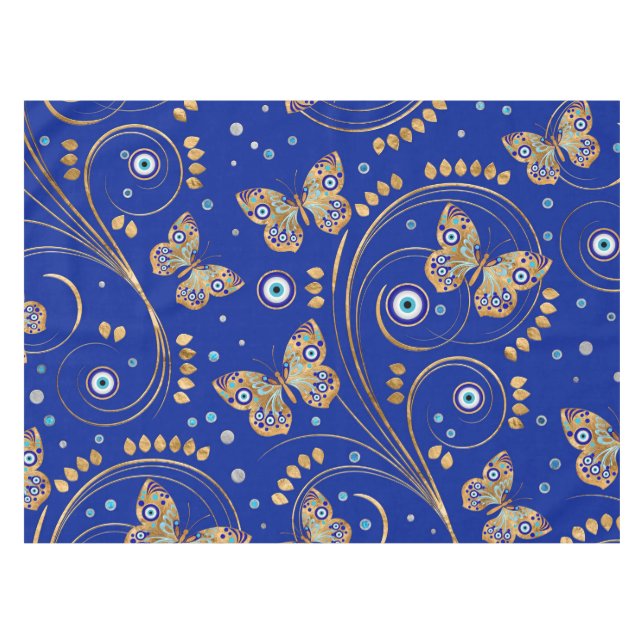 Golden Butterfly Evil Eye Pattern Tischdecke (Vorderseite (Horizontal))