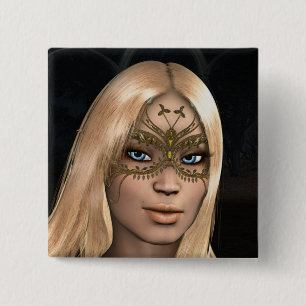 Golden Butterfly Masked Fairy Fantasy Buttons
