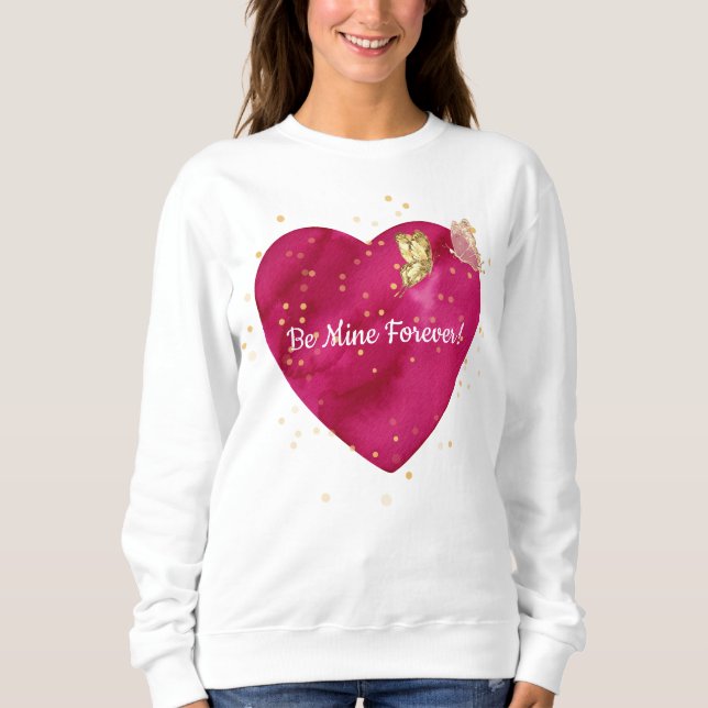 Golden Butterfly Pink Heart Valentine  Sweatshirt (Vorderseite)