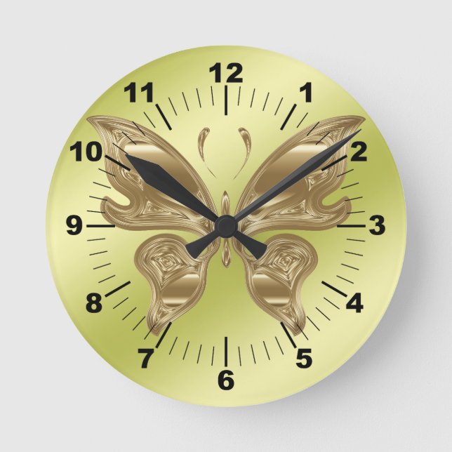Golden butterfly runde wanduhr (Vorderseite)
