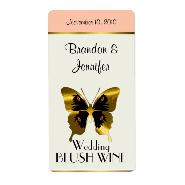 Golden Butterfly Wedding Mini Wine Labels (Vorne)