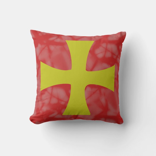 Golden Byzantine Cross Roter Hintergrund Kissen (Vorderseite)