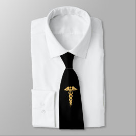 Golden Caduceus Medical on Black Neck Tie Krawatte