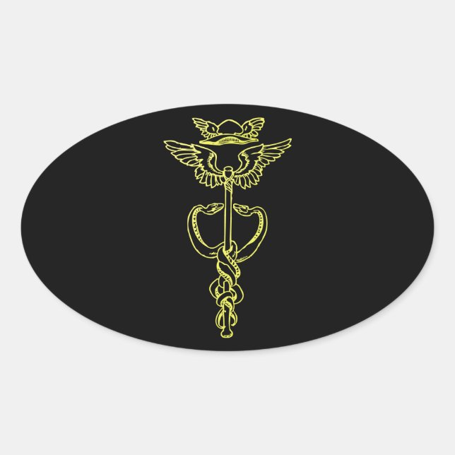 Golden Caduceus Ovaler Aufkleber (Vorderseite)