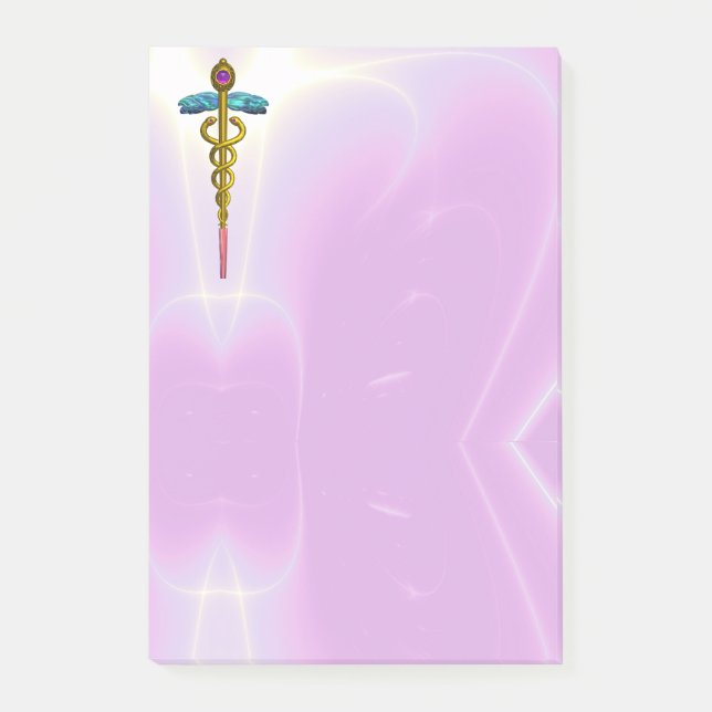 GOLDEN CADUCEUS SYMBOL MONOGRAM Pink Lilac Post-it Klebezettel (Vorderseite)