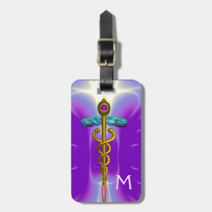 GOLDEN CADUCEUS SYMBOL MONOGRAMM Lila Aquamarin Gepäckanhänger
