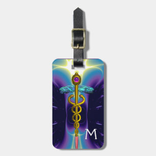 GOLDEN CADUCEUS SYMBOL MONOGRAMM Lila Blue Gepäckanhänger
