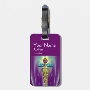 GOLDEN CADUCEUS SYMBOL MONOGRAMM Lila grün Gepäckanhänger
