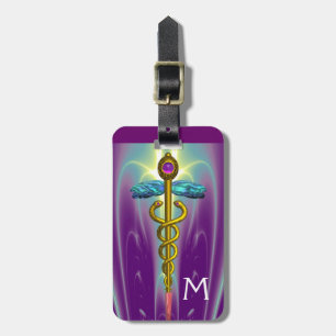 GOLDEN CADUCEUS SYMBOL MONOGRAMM Lila grün Gepäckanhänger
