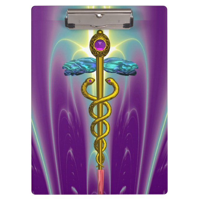 GOLDEN CADUCEUS SYMBOL MONOGRAMM Lila grün Klemmbrett (Vorderseite)