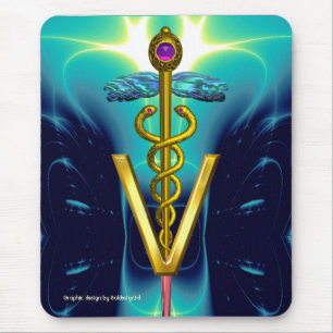 GOLDEN CADUCEUS VETERINÄRSYMBOL / Aqua Blue Aquama Mousepad