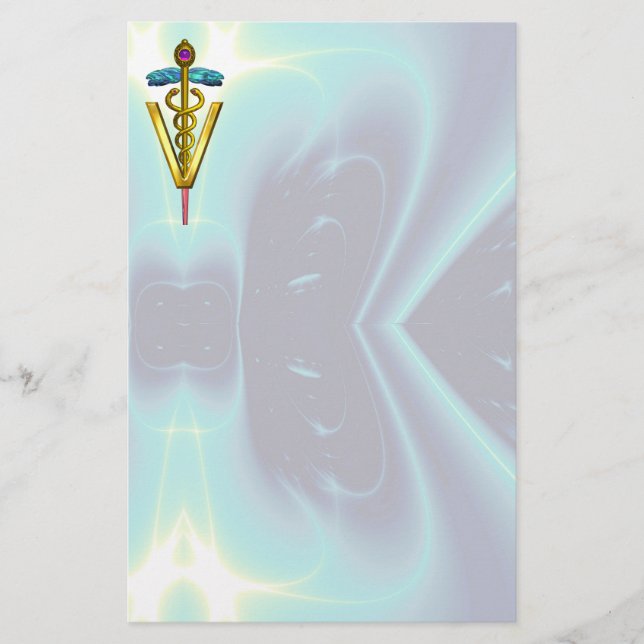 GOLDEN CADUCEUS VETERINÄRSYMBOL / Aquamarin blau Briefpapier (Vorderseite)
