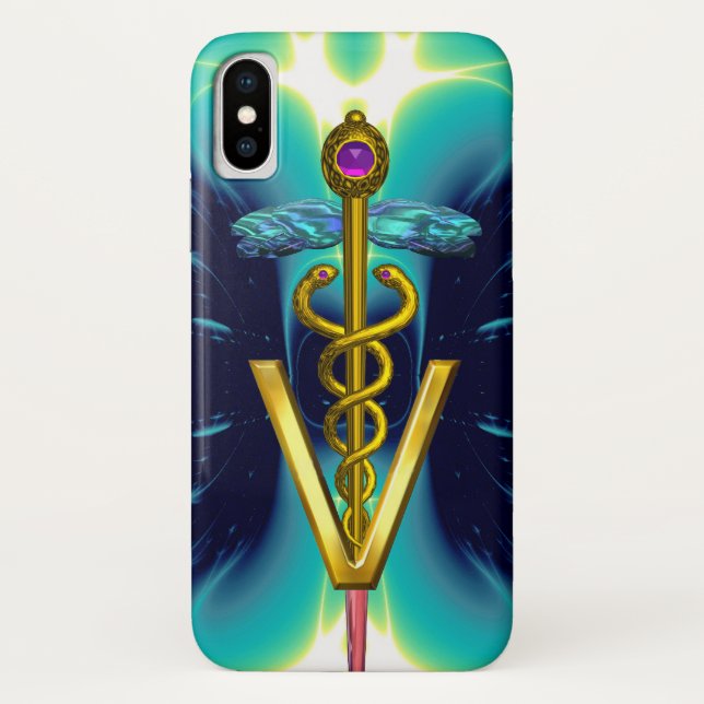 GOLDEN CADUCEUS VETERINÄRSYMBOL / Aquamarin blau Case-Mate iPhone Hülle (Rückseite)