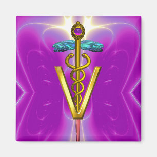 GOLDEN CADUCEUS VETERINÄRSYMBOL Fuchsia Pink Magnet