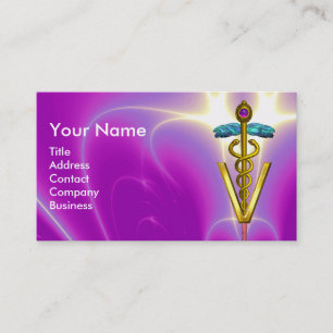 GOLDEN CADUCEUS VETERINÄRSYMBOL / Fuchsia Pink Visitenkarte