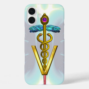 GOLDEN CADUCEUS VETERINÄRSYMBOL Light Blue Aquamar iPhone 16 Plus Hülle