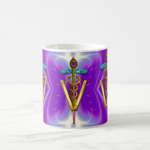 GOLDEN CADUCEUS VETERINÄRSYMBOL Lila Aquamarin Kaffeetasse