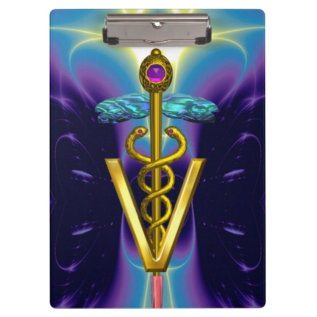 GOLDEN CADUCEUS VETERINÄRSYMBOL / Lila blau Klemmbrett (Vorderseite)