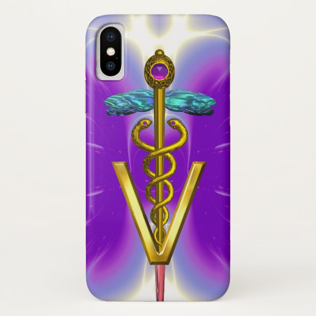 GOLDEN CADUCEUS VETERINÄRSYMBOL / Lila Fuchsie Case-Mate iPhone Hülle (Rückseite)