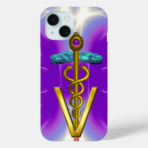 GOLDEN CADUCEUS VETERINÄRSYMBOL / Lila Fuchsie iPhone 15 Hülle