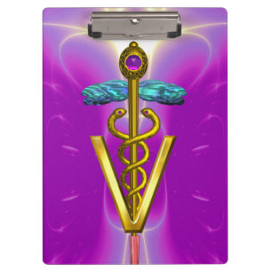 GOLDEN CADUCEUS VETERINÄRSYMBOL / Lila Fuchsie Klemmbrett