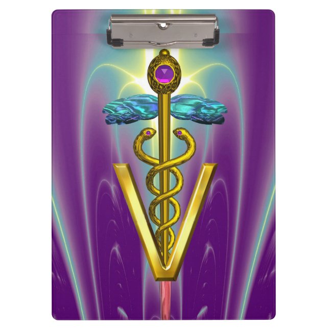 GOLDEN CADUCEUS VETERINÄRSYMBOL / Lila grün Klemmbrett (Vorderseite)