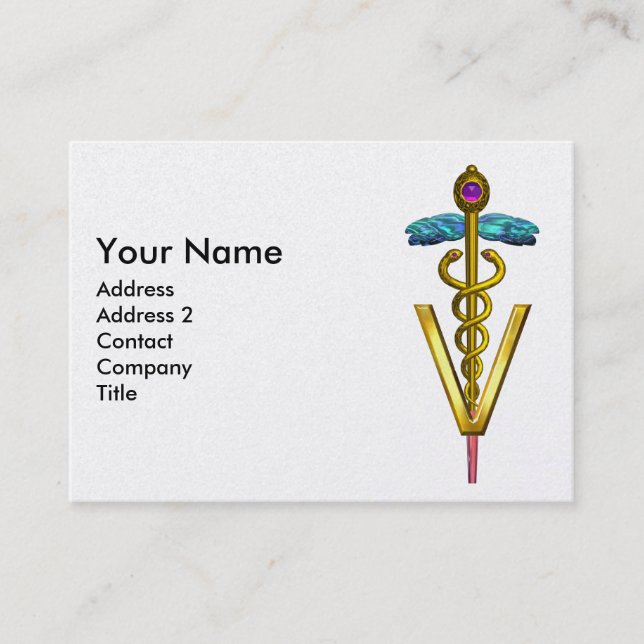 GOLDEN CADUCEUS VETERINÄRSYMBOL Lila Pearl Visitenkarte (Vorderseite)