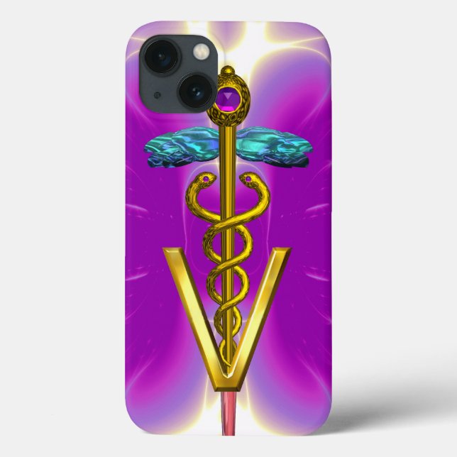 GOLDEN CADUCEUS VETERINÄRSYMBOL / Pink Fuchsia Case-Mate iPhone Hülle (Rückseite)