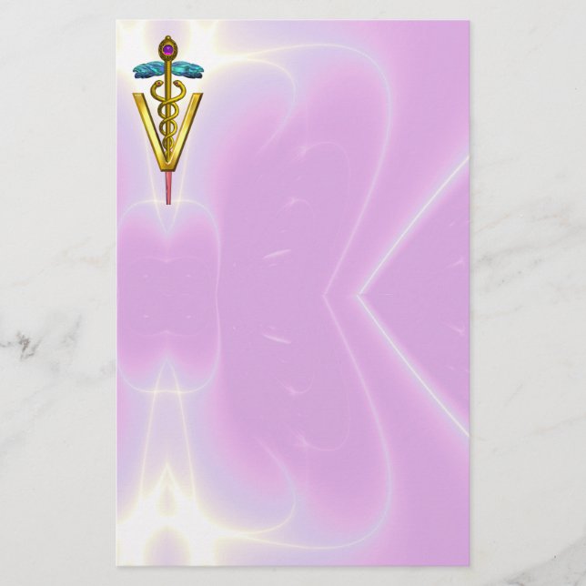 GOLDEN CADUCEUS VETERINÄRSYMBOL / Pink Lilac Briefpapier (Vorderseite)