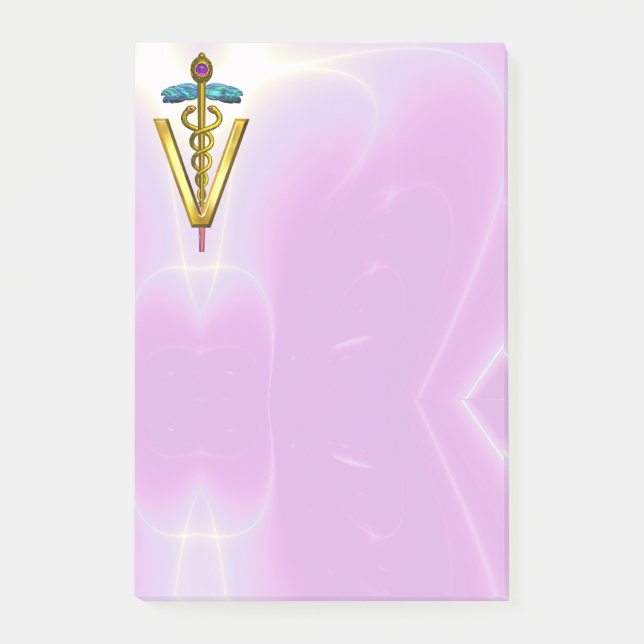GOLDEN CADUCEUS VETERINÄRSYMBOL / Pink Lilac Post-it Klebezettel (Vorderseite)